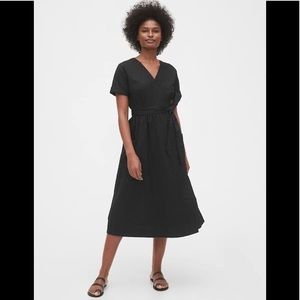NWOT GAP wrap black linen Short Sleeve dress sz 2 tall